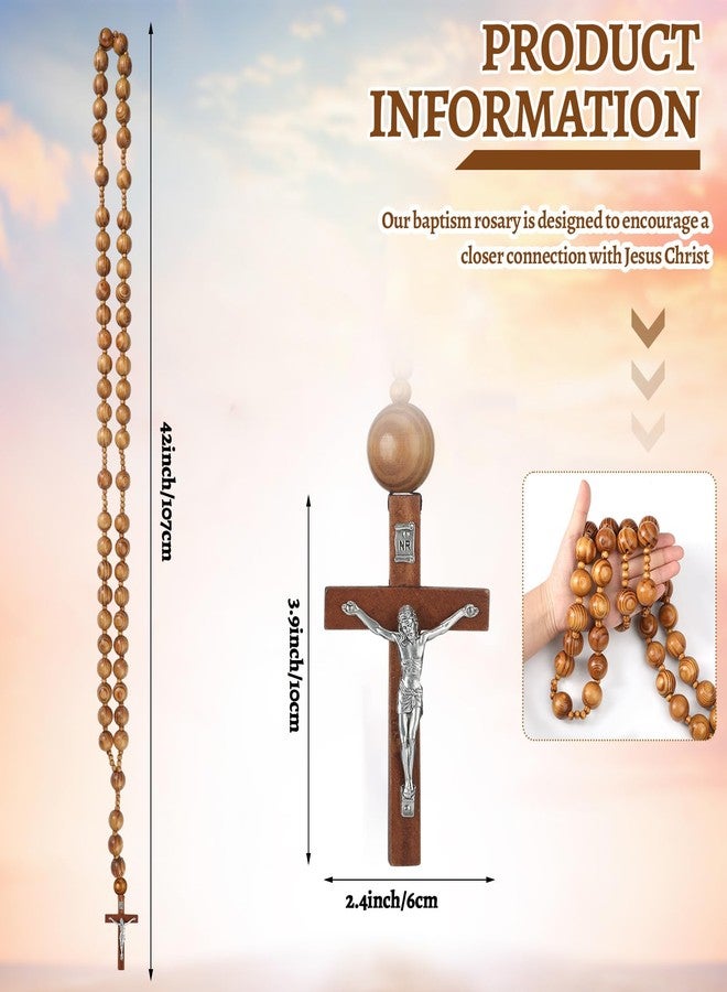 Quelay 42 Inches Catholic Holy Big Mix Beads Sanctified Rosary Handmade Natural Wood Chain Jesus Cross Large Wall Christian Rosary for Advent Prayer and Christmas Devotions - Image 2